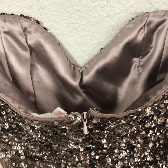 Parker brown sequins chiffon silk Strapless dress - Picture 7 of 8